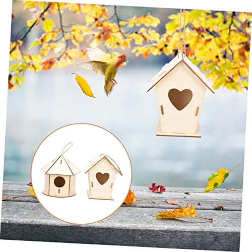 Yardwe 4 Pcs Wooden Bird House Wooden Bird Hut Natural Unfinished Wood Birdhouse Unfinished Birdhouse to Paint Artificial Birds House Bird House Yardwe