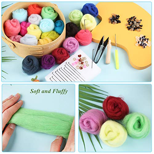 JUPEAN Felting Kit, Needle Felting Kit for Beginner, 60 Colors Wool Roving, Wool Felting Tool Kit with Felting Needles, Foam Mat, Needle Felting JUPEAN