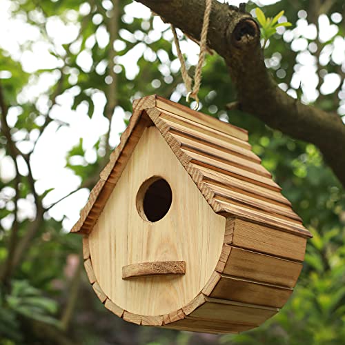 STARSWR Bird House for Outside,Outdoor Bird Houses, Natural Wooden Bird Hut Clearance Bluebird Finch Cardinals Hanger Birdhouse for Garden Viewing STARSWR