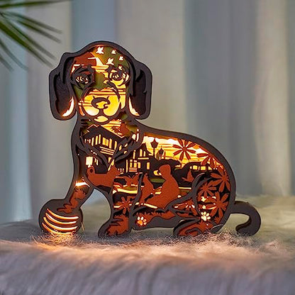 3D Carved Dachshund LED Night Light - Eco-Friendly Wooden Home Decor - WoodArtSupply