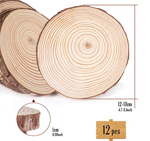 Lemonfilter Natural Wood Slices 12 Pcs 4.7-5.1 Inches Craft Wood Kit Wooden Circles Unfinished Log Wooden Rounds for Arts Crafts Wedding Christmas Lemonfilter