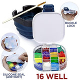 Airtight Paint Saver Storage Palette Box, 16-Well Palette Box with Lid, Include Paint Brush Basin, Perfect for Gouache, Acrylic, Watercolor and Oil DUGATO