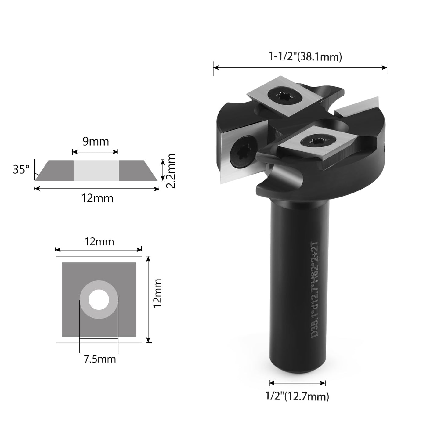 CNC Spoilboard Surfacing Router Bit 1/2" Shank, Slab Flattening Router Bit , 2+2 Flutes Insert Carbide Wood Planer Router Bits, Planing Bit for - WoodArtSupply