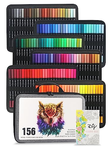 LIULIUCAI Duo Tip Brush Coloring Pens,156 Colors Art Markers Set,Fine & Brush Tip Pen For Kids Adults Coloring Book Bullet Journals Planner Writing LIULIUCAI