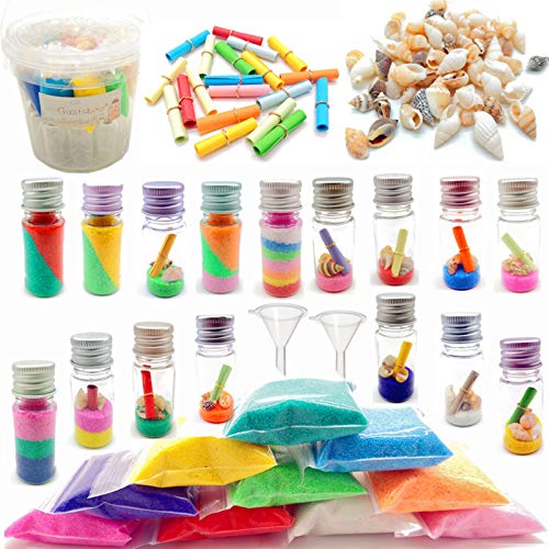 Guaishou DIY Sand Art and Crafts Kit Wishing Bottles Colorful Sands Beach Sea Shells Message Paper Guaishou