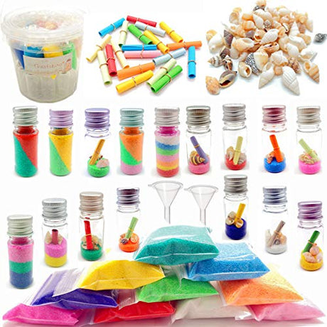 Guaishou DIY Sand Art and Crafts Kit Wishing Bottles Colorful Sands Beach Sea Shells Message Paper Guaishou