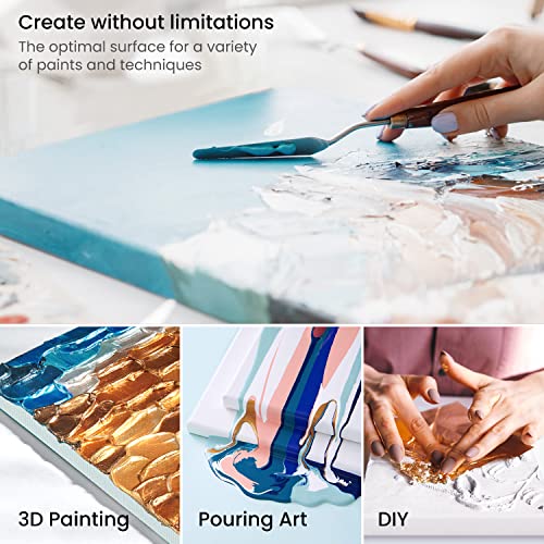 Arteza Stretched Canvas, Multipack of 10, 5 x 7, 8 x 10, 11 x 14, 12 x 16, 16 x 20 Inches – 2 of Each, 100% Cotton, 8 oz Gesso-Primed, Art Supplies ARTEZA