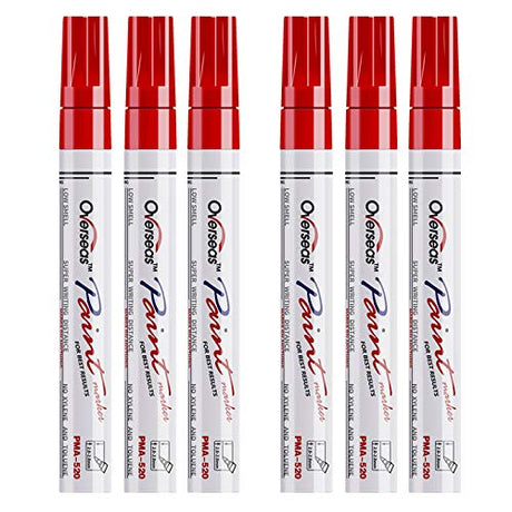 Red Paint Markers Pens - Single color 6 Pack Permanent Oil Based Paint Pen, Medium Tip, Quick Dry and Waterproof Marker for Rock, Wood, Fabric, Overseas