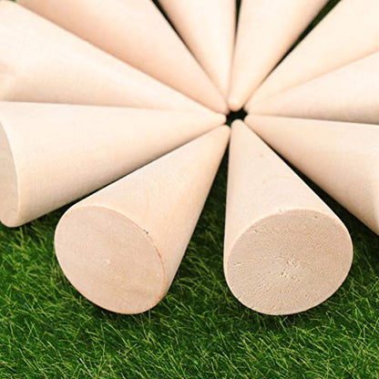 SUPVOX 10pcs Natural Wood Cone Ring Holders Unpainted Wooden Cones to Craft Paint Jewelry Display Stand 2.5x5cm