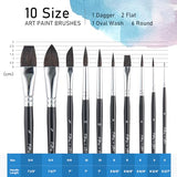 Falling in Art 10Pcs Soft Synthetic Squirrel Hair Paint Brushes - Professional Watercolor Brush Set with Short Handles - Round, Flat, Dagger, Oval Falling in Art