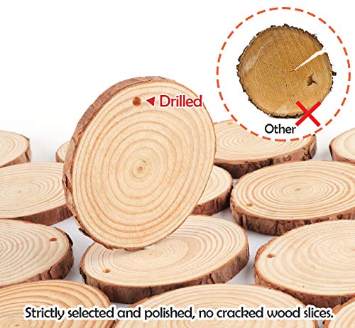 Natural Wood Slices 30Pcs 3.1''-3.5'' Unfinished Wood kit with Pre-drilled Hole, Wood Slices Ornaments for Christmas DIY Rustic Crafts Wooden Circles ilauke