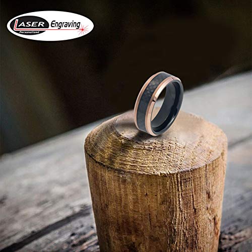 Free Personalized laser engraving Ring for Men and Ring for Women tungsten Band Rings 8mm Two-tone Black IP Inside Rose Gold IP Finish, Inlayed with Tungsten Jeweler