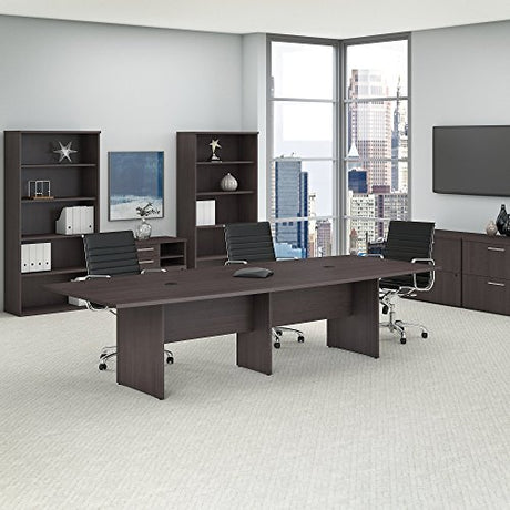Bush Business Furniture Conference Table for 8-10 People | Boat Shaped 10 FT Engineered Wood Meeting Desk with Wooden Base for Office Boardrooms, Bush Business Furniture