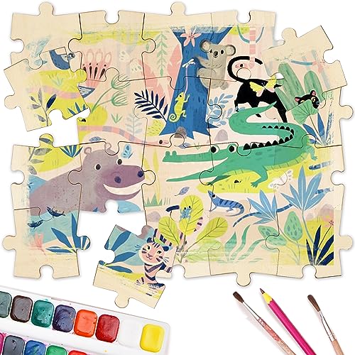 50 Piece Blank Wooden Puzzle Jumbo Size, Each Piece is 4x3.2 Inches to Draw on, Unfinished Freeform Large Jigsaw Puzzle Pieces for Arts & Crafts, MoinKidz