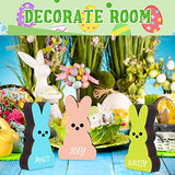 12 Pcs Easter Wood Bunny Cutouts Unfinished Bunny Table Wooden Sign Easter Tabletop Decoration Rabbit Shaped Blank Wooden Signs with 1 Base for Marsui