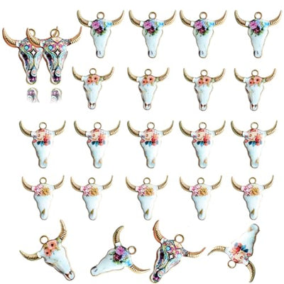 25 pcs Cowhead Gold Plated Enamel Pendants Metal Animals Charms Pendant for Earrings DIY Jewelry Making Necklace Bracelet Keychain Craft Findings