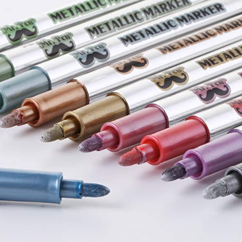 Mr. Pen- Metallic Paint Markers,10 Colors, Metallic Markers for Black Paper, Rock Painting, Card Making, Ceramics, Metal, Glass, DIY Photo Album, Mr. Pen