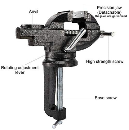 HighFree 3 Inch Bench Vise Home Table Vise Clamp-On Vise 360 Degrees Rotating Universal Clamp Units Vise (Black) - WoodArtSupply