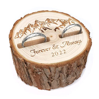 Personalized Ring Box Custom Rings Holder Engraved Nature Wood Slice Ring Bearer Proposal Rustic Wedding For Engagement Gift