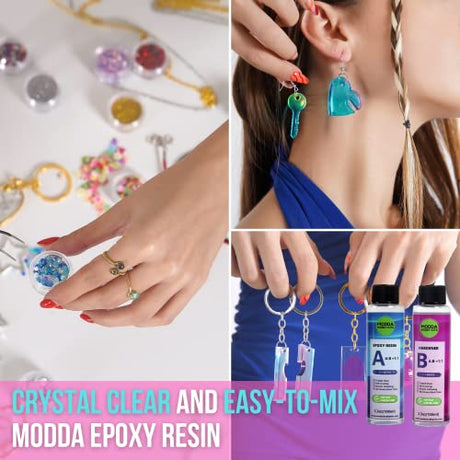 Modda Epoxy Resin Kit with Video Course, Includes Color Pigment, Silicone molds, Necklace Cord, Earring Hooks for Jewelry Making, Epoxy Resin Starter MODDA