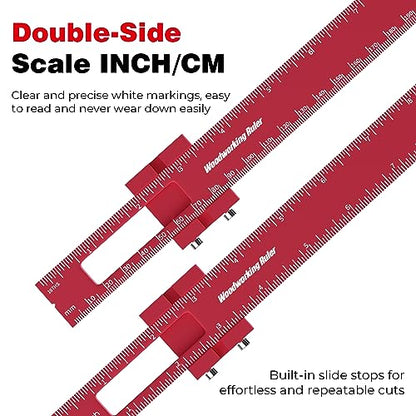 Woodworking Ruler 3Pcs 6/8/12 Inch Slide Rule Precision Ruler Woodworking Tools Adjustable Metal Aluminum Marking Gauge Pocket Ruler Scribing