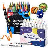 Arrtx Acrylic Paint Pens 62PCS, Water Based Acrylic Markers, Paint Markers for Rock Painting, Dual Tip Brush Tip Acrylic Painting Supplies for Fabric Arrtx