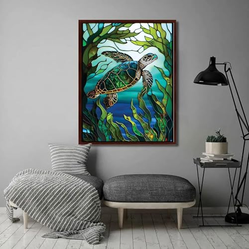 KTHOFCY 5D DIY Diamond Painting Kits for Adults Kids, Sea Turtle Stained Glass Full Drill Embroidery Cross Stitch Crystal Rhinestone Paintings