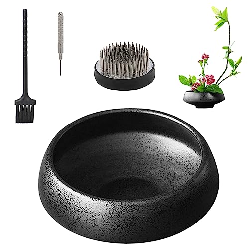WANDIC Flower Arranging Supplies, Set of 2, Round Flower Frog & Ceramic Ikebana vases for Ikebana Floral Arrangement Art Home Decoration, Bowl Shape WANDIC