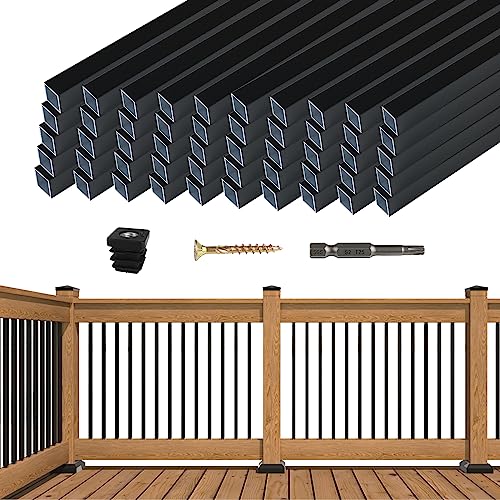 Muzata 50 Pack 36"x3/4" Aluminum Deck Balusters Square Black Deck Railing Stair Porch Staircase Spindles for Wood and Composite Deck, WT13 Muzata
