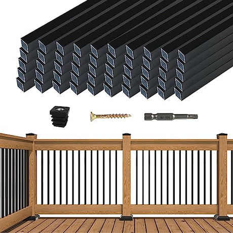 Muzata 50 Pack 36"x3/4" Aluminum Deck Balusters Square Black Deck Railing Stair Porch Staircase Spindles for Wood and Composite Deck, WT13 Muzata