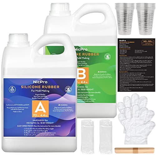 Nicpro 140 oz Silicone Mold Making Kit 15A, Platinum Liquid Silicone Rubber for Mold Maker, Translucent & Flexible & Food Safe Mix Ratio 1:1 for Nicpro