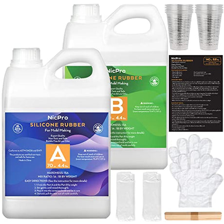 Nicpro 140 oz Silicone Mold Making Kit 15A, Platinum Liquid Silicone Rubber for Mold Maker, Translucent & Flexible & Food Safe Mix Ratio 1:1 for Nicpro