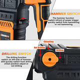 SHIELDPRO 1-1/4 Inch SDS-Plus 13 Amp Rotary Hammer Drill Heavy Duty, Safety Clutch 3 Functions with Vibration Control,Including Grease, Flat Chisels, SHIELDPRO