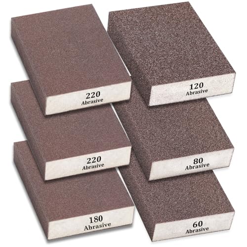 Tnisesm 6Pcs Sanding Blocks 60/80/120/180/220 Grits Sanding Sponge,for Drywall Wood Metal Washable & Reusable Sandpaper BlocksWashable and Reusable Tnisesm