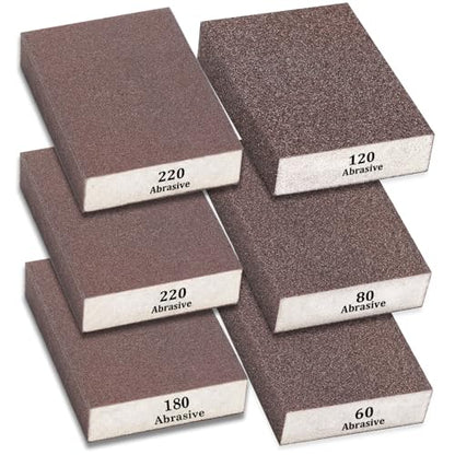 Tnisesm 6Pcs Sanding Blocks 60/80/120/180/220 Grits Sanding Sponge,for Drywall Wood Metal Washable & Reusable Sandpaper BlocksWashable and Reusable