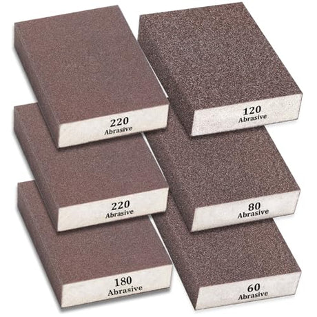 Tnisesm 6Pcs Sanding Blocks 60/80/120/180/220 Grits Sanding Sponge,for Drywall Wood Metal Washable & Reusable Sandpaper BlocksWashable and Reusable Tnisesm