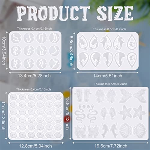 4 Pieces Christmas Resin Jewelry Earring Silicone Molds Women Epoxy Resin Mold for Jewelry Making Supplies DIY Craft Pendant(Mermaid Ocean) Patelai