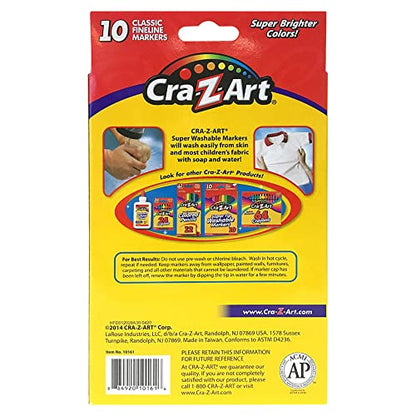 Cra-Z-Art Super Washable Markers, Fine Tip, Assorted Barrel, Assorted Ink, Pack Of 10 Markers - WoodArtSupply