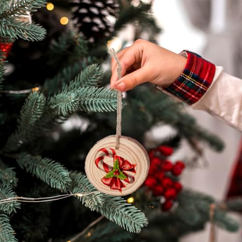 KALLORY 25pcs Natural Wood Slices 2-3 inch Thick Unfinished Wood kit Predrilled with Hole Rope Wooden Circles for Arts Wood Slices Christmas KALLORY