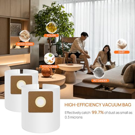 5 Pack Vacuum Bags Replacement for Shop Vac Bags 2-2.5 Gallon Type B 90668 9066800 9066833, All Around EZ QAM70 and CMXZVBE38774, High-Efficiency PETOX