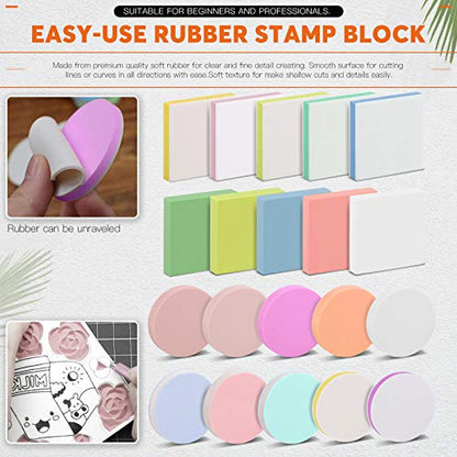 Rustark 22 Pcs Mixed Rubber Stamp Carving Blocks Set with Carving Knives and Whetstone, Carve Block Printing Carving Block Kit for Printmaking,
