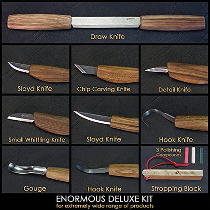 BeaverCraft Deluxe Wood Carving Kit S50X - Wood Carving Tools Wood Carving Set - Spoon Wood Carving Knives Tools Set - Whittling Kit Knife - WoodArtSupply