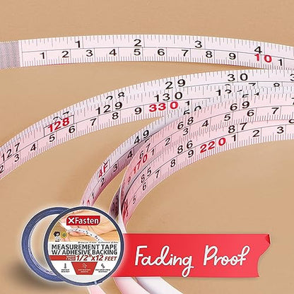 XFasten Tape Measure with Adhesive Back, 0.5-Inch x 12-Feet (2-Pack) Left to Right Peel and Stick Measuring Ruler Tape for Workbench, Woodworking, - WoodArtSupply