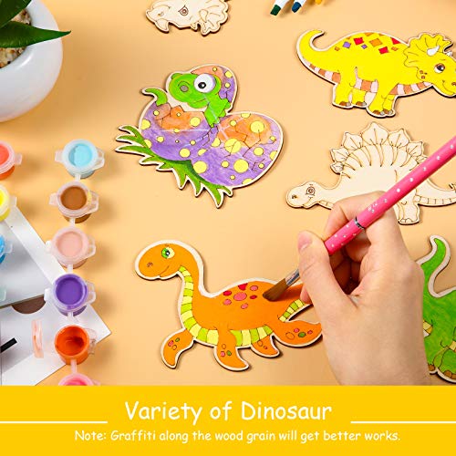 Dinosaur Unfinished Wood Cutouts Dinosaur Wooden Paint Crafts for Kids Home Decoration Ornament Christmas DIY Craft Art Project, 8 Styles (64 Pieces)