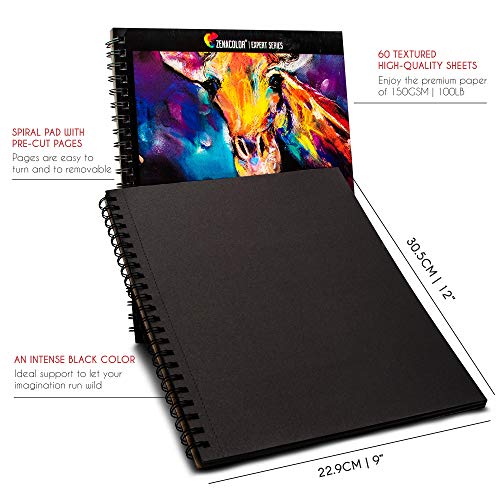 Black Sketchbook (Pack of 2, 60 Sheets) 9X12” - Heavyweight Paper 150GSM / 100 lbs, Perfect for Graphite & Colored Pencils, Charcoal, Chalk, Pack of - WoodArtSupply