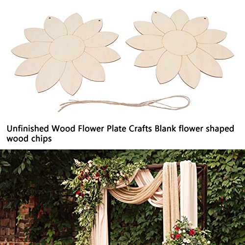 2Pcs Unfinished Sunflower Wood Chips DIY Wooden Flower Cutouts Wooden Ornaments with 2 Hemp Rope for Painting Hanging Welcome Sign Home Decoration