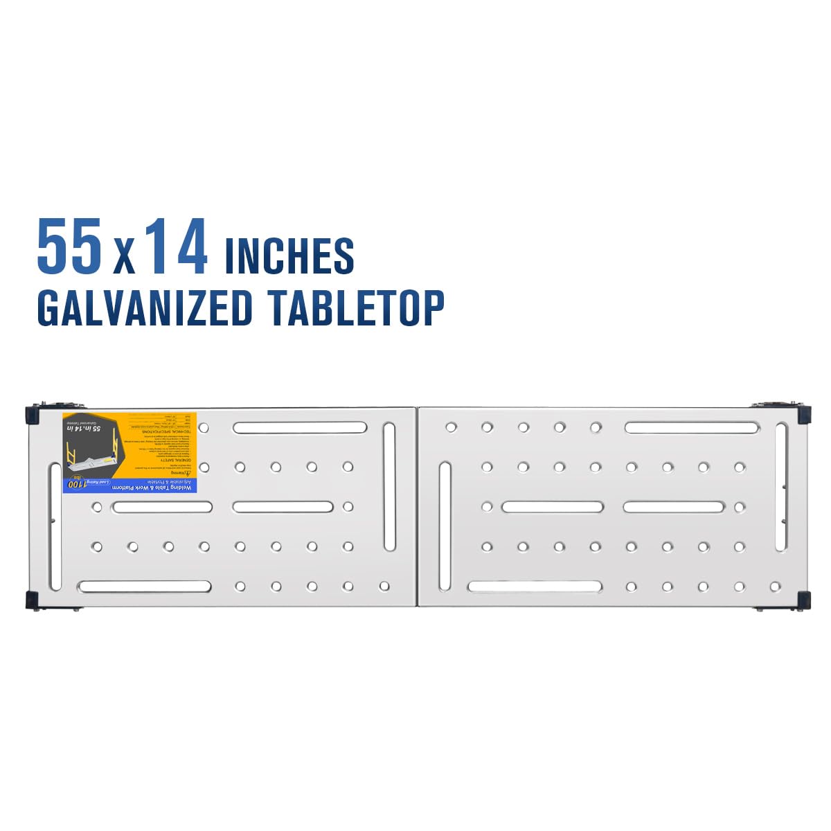 FUNTECK Versatile Portable Steel Work Platform and Welding Table with Casters | 55 x 14-inch Galvanized Tabletop | 1100 lbs. Load Capacity | - WoodArtSupply