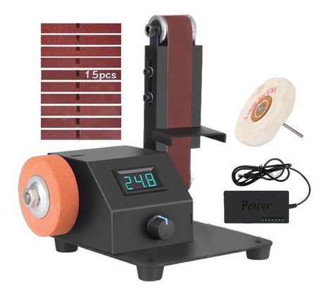 Mefape Mini Belt Sander w/Variable Speed Control & Digital Display, 350W Power Sander for Woodworking Metal Precision Angle Adjustable Grinder, Inner Mefape