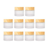 Healthcom 10 Pcs 5 Grams/5 ML Empty Frosted Glass Cream Jars Bottle Vials with Wood Grain Lid Lotion Jars Cosmetic Comtainers Refillable Glass Cream Healthcom
