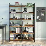 Seventable 6-Tier Rustic Brown Industrial Bookshelf with Hooks and Open Shelves Seventable